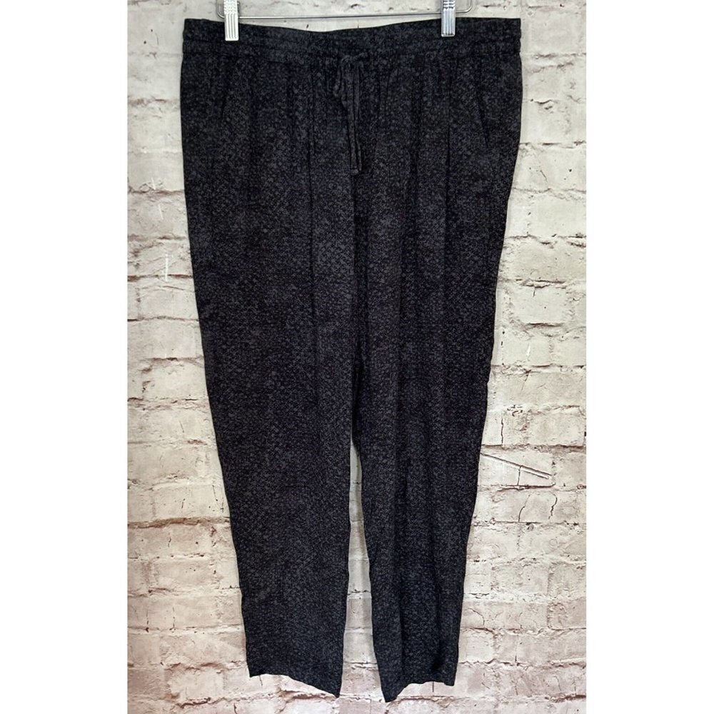 Prana Womens L Pull On Pants Gray Print Pockets Cropped Elastic Waist Drawstring